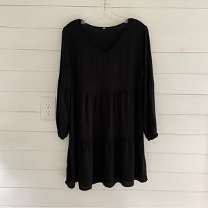 Black Tiered V-neck Long Sleeve Mini Dress